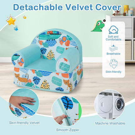 Costzon Kids Sofa, Foam Filled Armchair with Washable Velvet Cover & Soft Sponge Filling, Upholstered Sofa Chair for Preschool(Leaf)