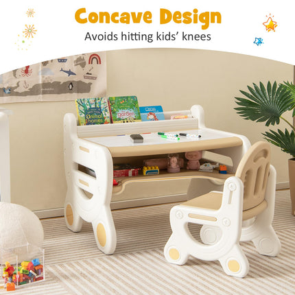 Costzon Kids Table and Chair Set, Plastic Activity Table with Watercolor Pens, Blackboard Eraser & Storage Shelf