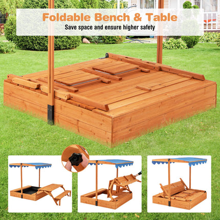 Costzon Wooden Sand Pit with Foldable Picnic Sensory Table