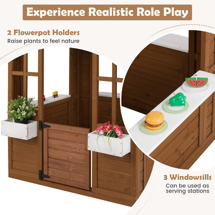 Costzon Fir Wood Adventures Cottage for Children Pretend Activity Play