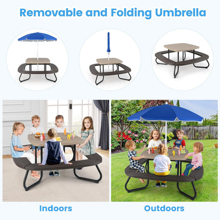 Costzon  8 Person Kids Outdoor Table and Chairs with Foldable & Adjustable Umbrella
