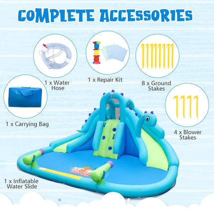 BOUNTECH Inflatable Water Slide, Dinosaur Kids Mega Waterslide Park for Outdoor w/Dual Slides for Racing Fun