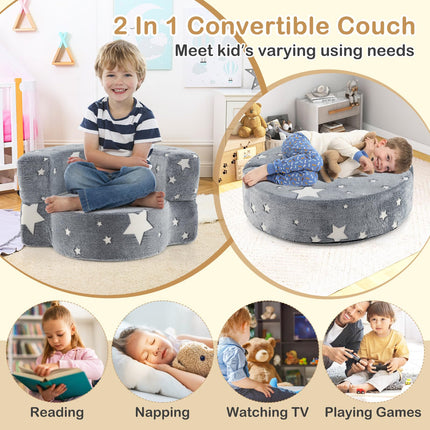 Costzon Kids Couch, 2 in 1 Convertible Glow in The Dark Sofa for Toddlers with 8-inch Sitting Cushion