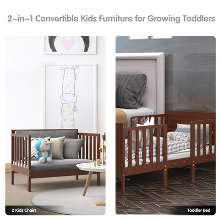 Costzon Toddler Bed Frame, 2 in 1 Convertible Wood Kids Bed w/Double Side Safety Guardrails