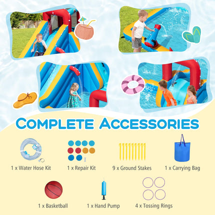 BOUNTECH Inflatable Water Slide Park 9-in-1 Giant Water Bounce House w/Climbing Wall