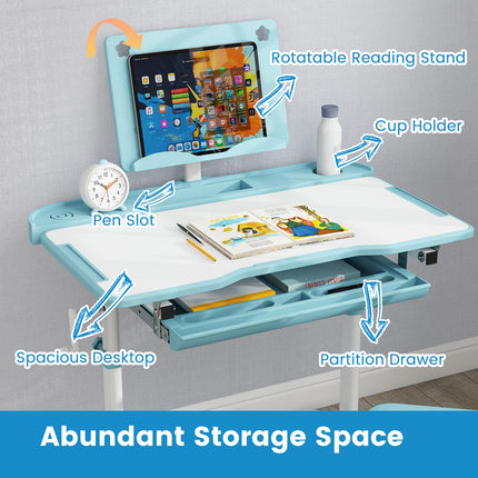 Costzon Kids Height-Adjustable Children Study Desk Set with Tilt Desktop & Book Stand