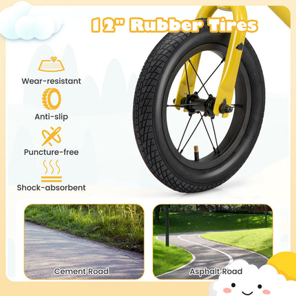 Costzon Toddler Balance Bike, No Pedal 12” Training Bicycle for 3+ Years Old Kids with Rubber Tires and Height Adjustable Handlebar & Seat