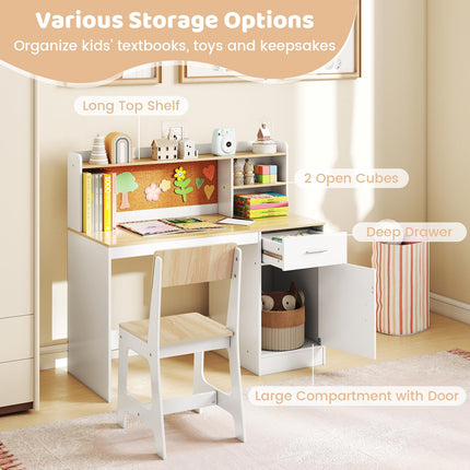 Costzon Kids Desk and Chair Set Wooden Student Writing Desk Set