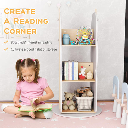 Costzon Kids Rotating Bookshelf, 360° Display Spinning Bookshelf Tower with Side Hooks