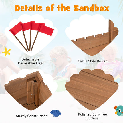 Costzon Kids Sandbox, Cedar Wood 45" x 45" Sand Pit w, Outdoor Sand Box for Kids Age 3+ for Backyard Garden Beach