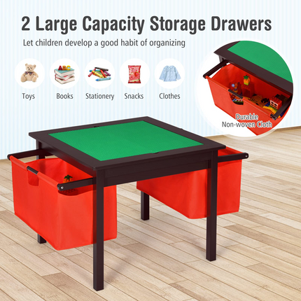Costzon Kids Table, Children Wooden Activity Table w/Storage Drawers, 2 in 1 Building Block Tabletop