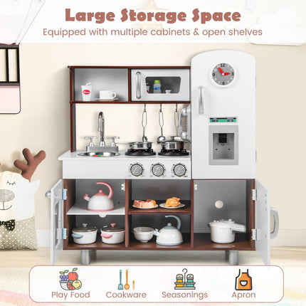 Costzon Kitchen Playset for Kids, Wooden Pretend Cooking Kitchen, Toddlers Play Kitchen Set with Accessories