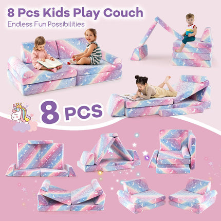 Costzon 8 Pcs Modular Glow in The Dark Toddler Sectional Sofa with Handles