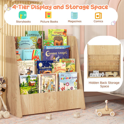 Costzon 4-Tier Kids Bookshelf, Front Facing Children Bookcase with Deep Compartments