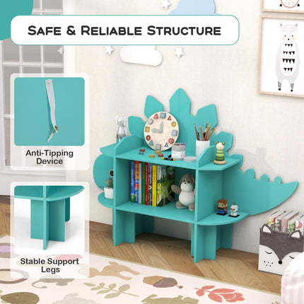 Costzon Dinosaur Kids Bookshelf, 2-Tier Toddler Montessori Shelf Book Rack, Toy and Book Storage for Kids