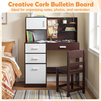 Costzon Kids Desk and Chair Set Wooden Study Table with Hutch