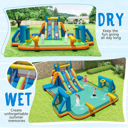 BOUNTECH Inflatable Water Slide, 19x17FT Mega Waterslide Park Dual Long Slides for Racing Fun w/Dual Climbing Wall