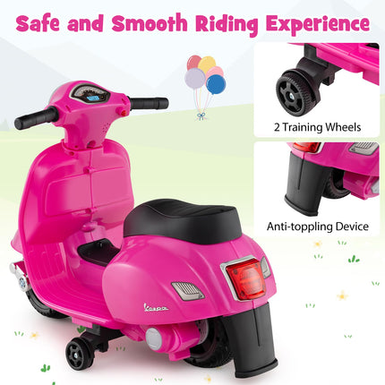 Costzon Toddler Motorcycle, Licensed Vespa Ride on Motorcycle with Training Wheels, Battery Powered Motorbike