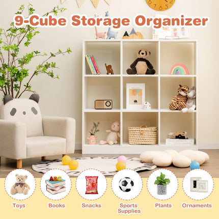 Costzon Toy Organizers and Storage, Wooden White 9-Cube Kids Bookcase for Books Toys Display Organization