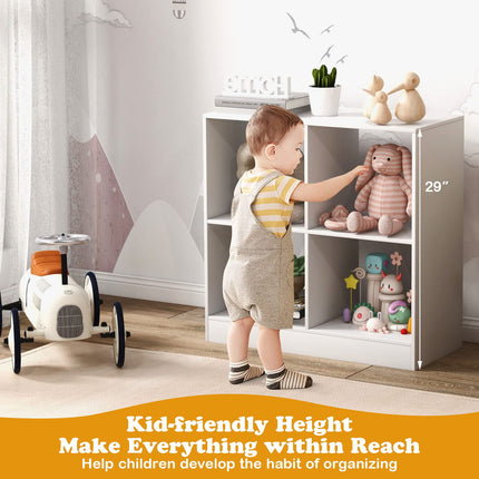 Costzon Toy Organizers and Storage, Wooden White 4-Cube Kids Bookcase for Books Toys Display Organization