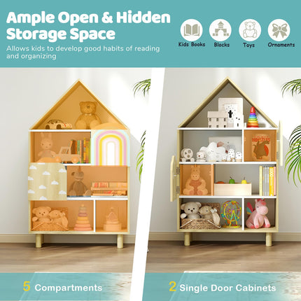 Costzon Kids Dollhouse Bookshelf w/Anti-toppling Devices & Solid Wood Legs