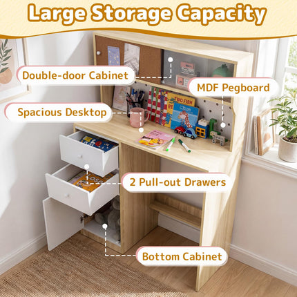 Costzon Wooden Kids Desk and Chair with Hutch and Pegboard