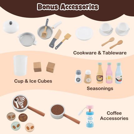 Costzon Kids Kitchen Playset, Wooden Pretend Play Kitchen with Coffee Maker