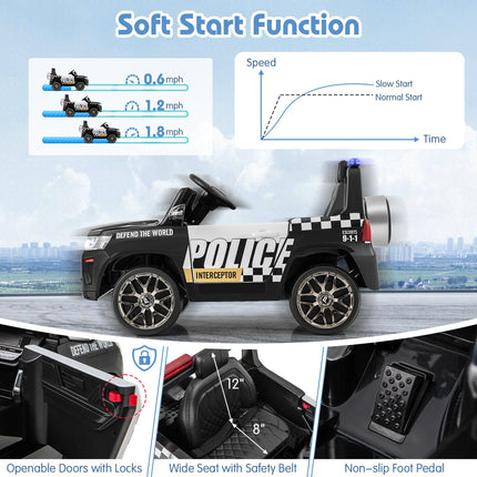 Costzon Police Car Ride on, 12V Battery Powered Toy Cop Cars w/Remote Control