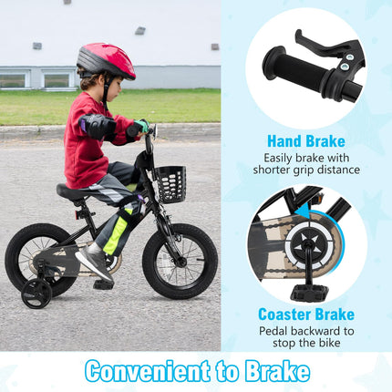 BABY JOY Starry Kids Bike, 12 14 16 18 Inch Bicycle with Training Wheels, Storage Basket