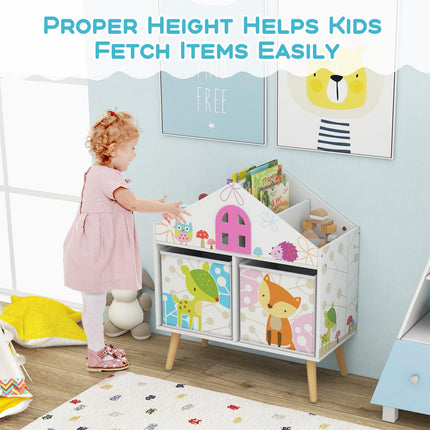 Costzon Kids Dollhouse Bookcase, Wooden Toy Storage Cabinet, Children Bookshelf for Kids Room, Playroom