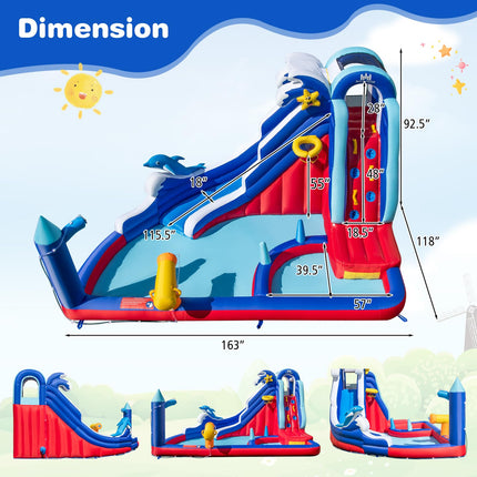 BOUNTECH Inflatable Water Slide, Dolphin Themed Kids Waterslide Park for Outdoor Fun