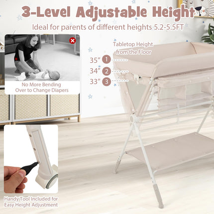 BABY JOY Portable Baby Changing Table, Foldable Diaper Changing Station with Wheels