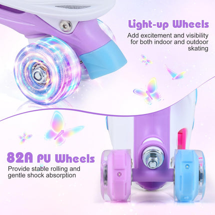4-Size Adjustable Quad Skates Light-up Wheels Safety Protection