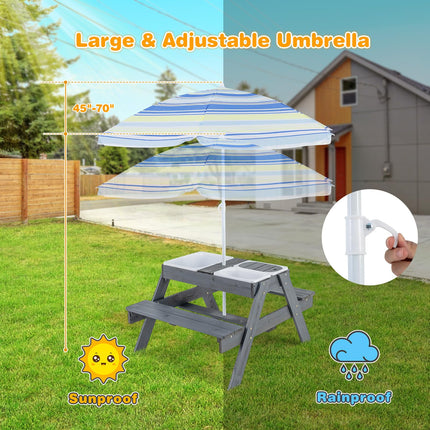 Costzon Kids Picnic Table, 4 in 1 Sand & Water Table w/Adjustable Umbrella
