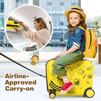 Costzon 2PC Kids Luggage Set, 3 in 1 Toddler 18" Ride-on & Carry-on Hardshell Suitcase with Wheels