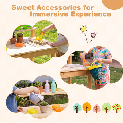 Costzon Outdoor Wooden Play Kitchen w/Extended Tabletop