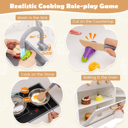 Costzon Kids Corner Kitchen Playset, Wooden Play Kitchen, Little Chef Pretend Cooking Toy Set