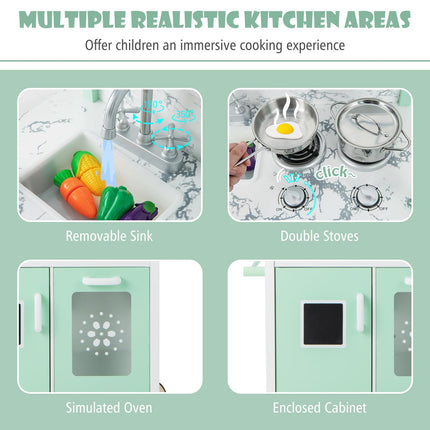 Costzon Double-Sided Play Kitchen & Grocery Store, 2-in-1 Wooden Kids Kitchen Playset