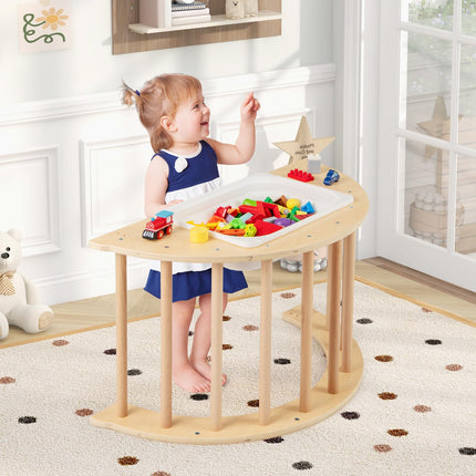 Costzon Kids Wooden Arch Rocker with Cushion, 6-in-1 Montessori Climbing Toys for Toddlers, Indoor Sensory Table