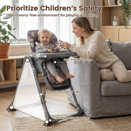 Portable Highchairs for Babied and Toddlers Double Removable Tray Built-in Wheels