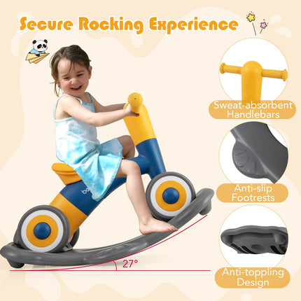 3 in 1 Rocking Horse, Kids Ride on Toy Balance Bike w/ 4 Smooth Wheels