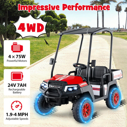 Costzon 24V Kids Golf Cart, 4WD 2 Seater Ride on Car