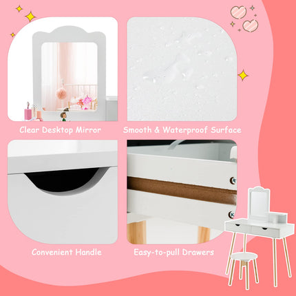 Girls Vanity Set with Mirror and Stool - Giantex