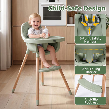 BABY JOY High Chair Convertible Wooden High Chairs for Babies and Toddlers