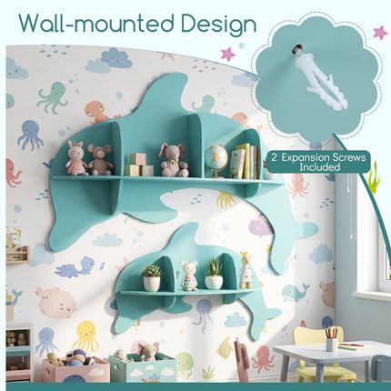 Costzon 2 Pieces Floating Dolphin Shelves | Space Saving Wall Shelves for Kid's Room