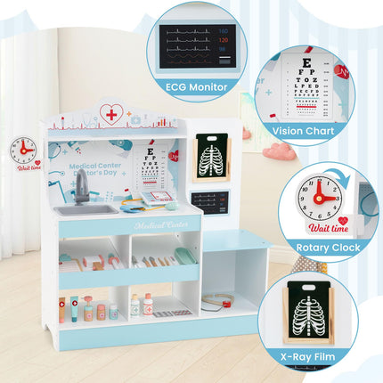 Costzon 2 in 1 Wooden Doctor Playset Role Play Medical Toy w/24 Medical Accessories