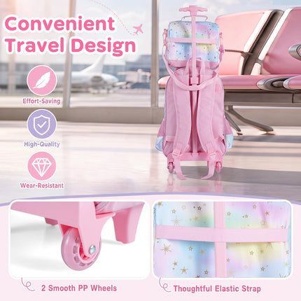Baby Joy 3 Pieces Rolling Backpack for Kids | Wheeled Backpack with Lunch Box and Pencil Case