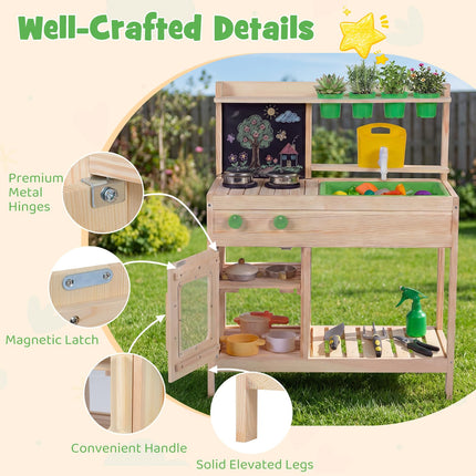 Costzon Mud Kitchen Wooden Toddler Pretend Cooking Playset