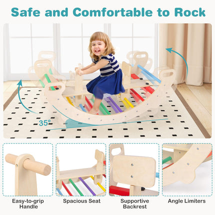 Costzon Wooden Rocking Toys for Toddlers, 4-in-1 Montessori Wooden Arch Climber Ladder Structure
