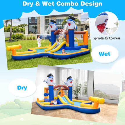 BOUNTECH Inflatable Water Slide, Shark Themed Water Bounce House with Slide for Kids Backyard Fun